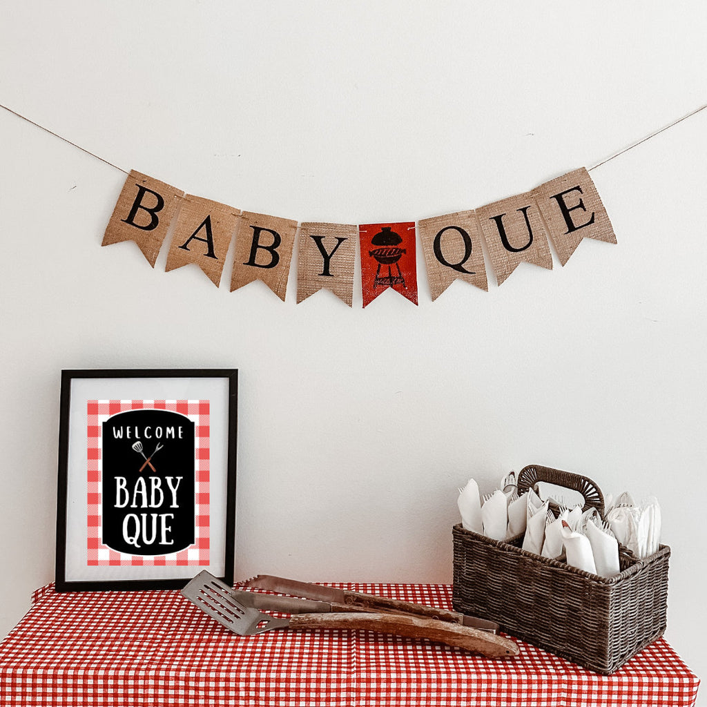 Baby-Que Burlap Banner, Barbeque Baby Shower Decorations, BBQ Gender Reveal Party Decor B1327