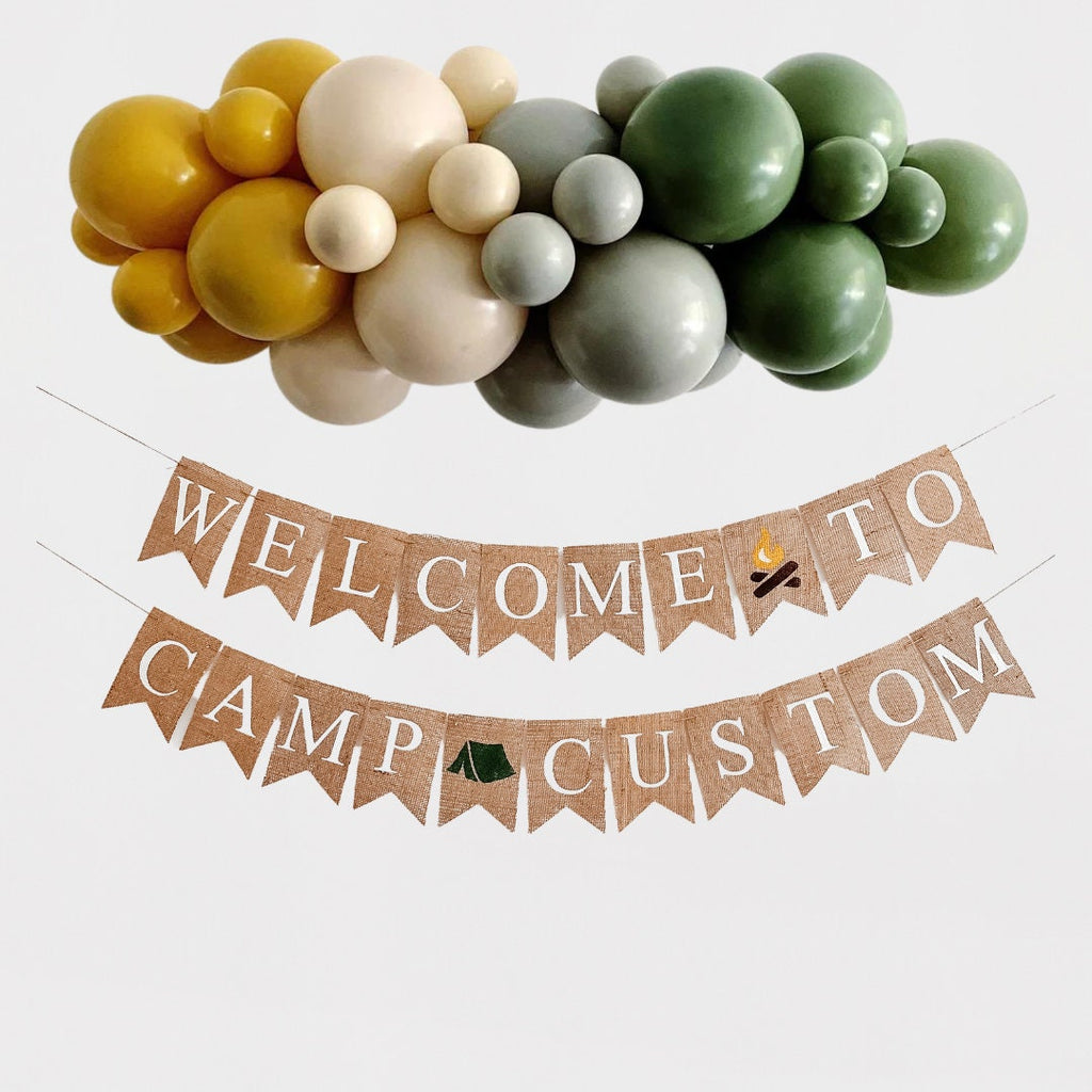 Welcome to Camp Burlap Banner, Customizable Camping Sign, Summer Camp Decor, Custom Campsite Decorations B1329