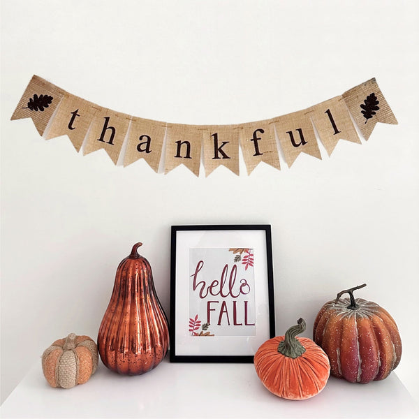 Thankful Burlap Banner, Thanksgiving Garland, Fall Mantle Decorations, Rustic Home Decor, Autumnal Photo Prop, B1316