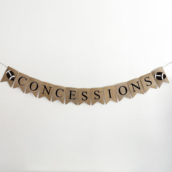 Concessions Stand Burlap Banner, Football Recreation Party Decorations, Sports Birthday Snack Table Decor, B1319