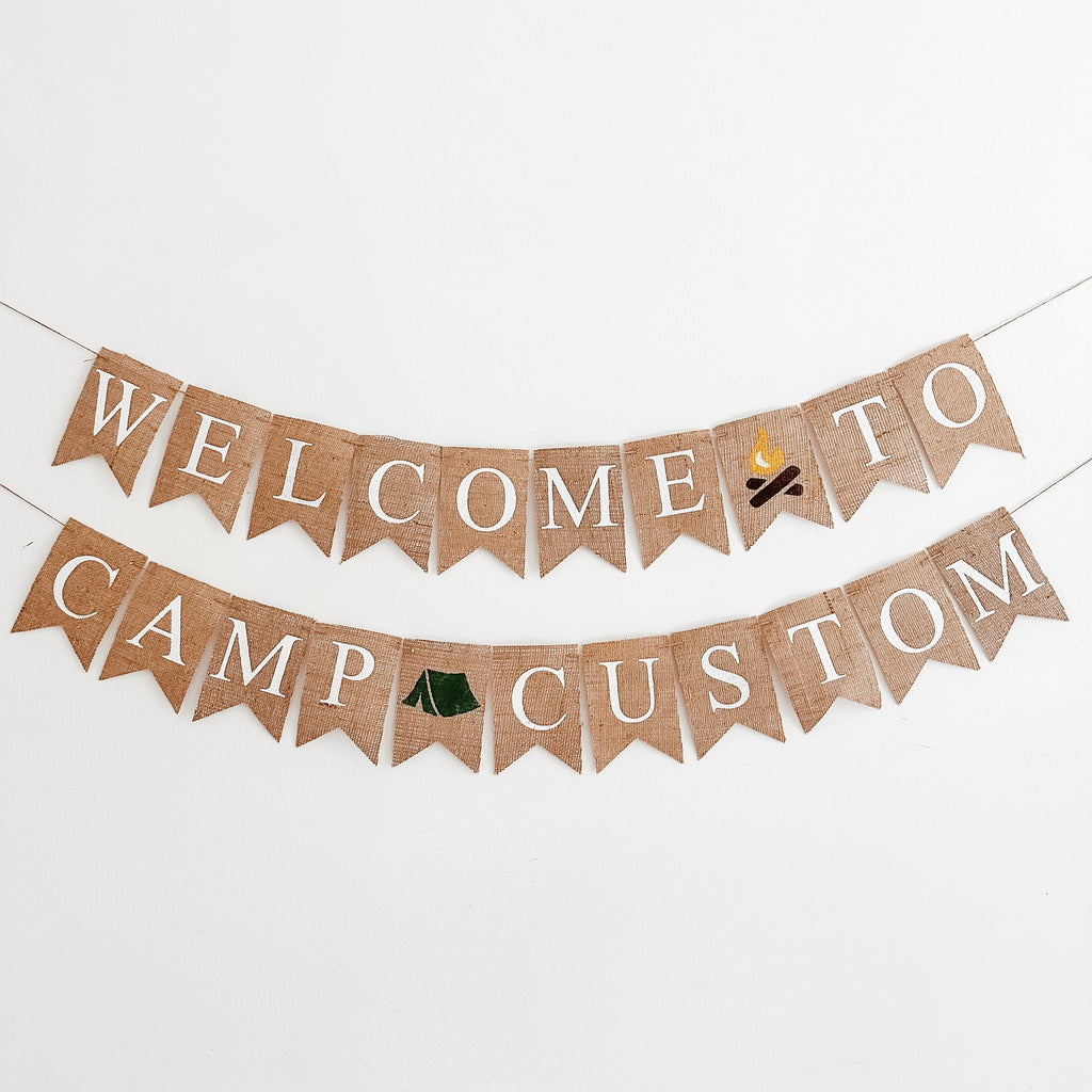 Welcome to Camp Burlap Banner, Customizable Camping Sign, Summer Camp Decor, Custom Campsite Decorations B1329