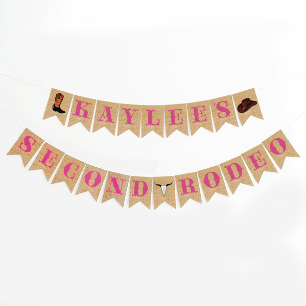 Personalized Second Rodeo Banner, 2nd Birthday Party Decorations, Customizable Cowgirl Sign, Pink Western Second Birthday P368