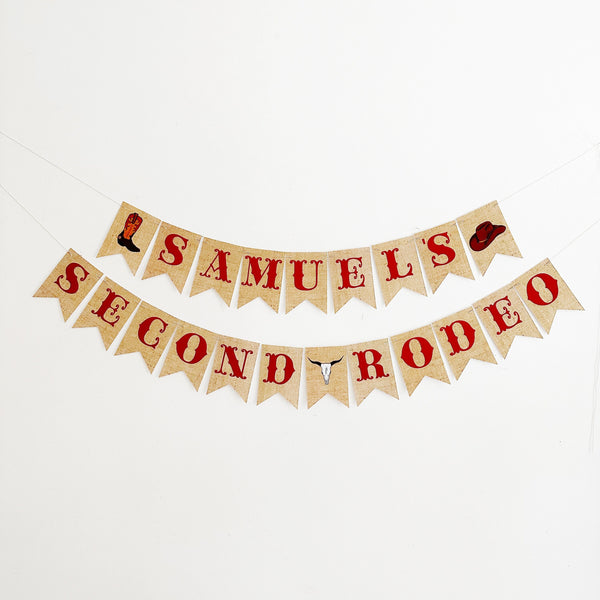 Personalized Second Rodeo Banner, 2nd Birthday Party Decorations, Customizable Cowboy Sign, Red Themed Western Second Birthday P365