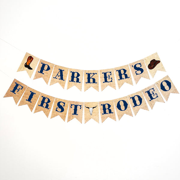 My First Rodeo Banner, Personalized 1st Birthday Party Sign, Customizable Cowboy Western Birthday Banner in Navy Blue P370
