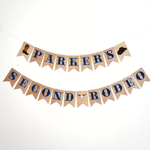 Customizable Second Rodeo Banner, 2nd Birthday Party Decorations, Personalized Cowboy Sign, Navy Blue Western Second Birthday P371