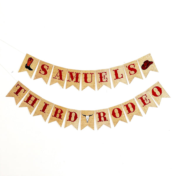 Customizable My Third Rodeo Banner, 3rd Birthday Party Sign, Personalized Cowboy Western Banner in Red P366