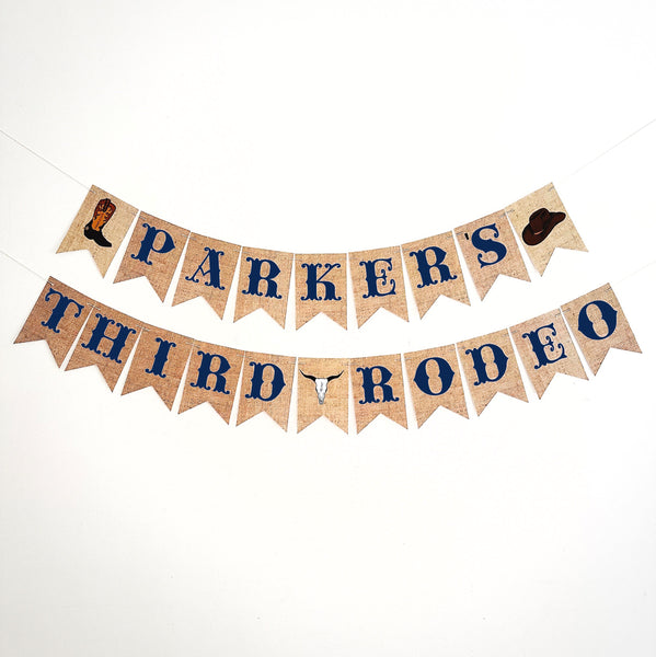 Customizable My Third Rodeo Banner, 3rd Birthday Party Sign, Personalized Cowboy Western Banner in Blue P372