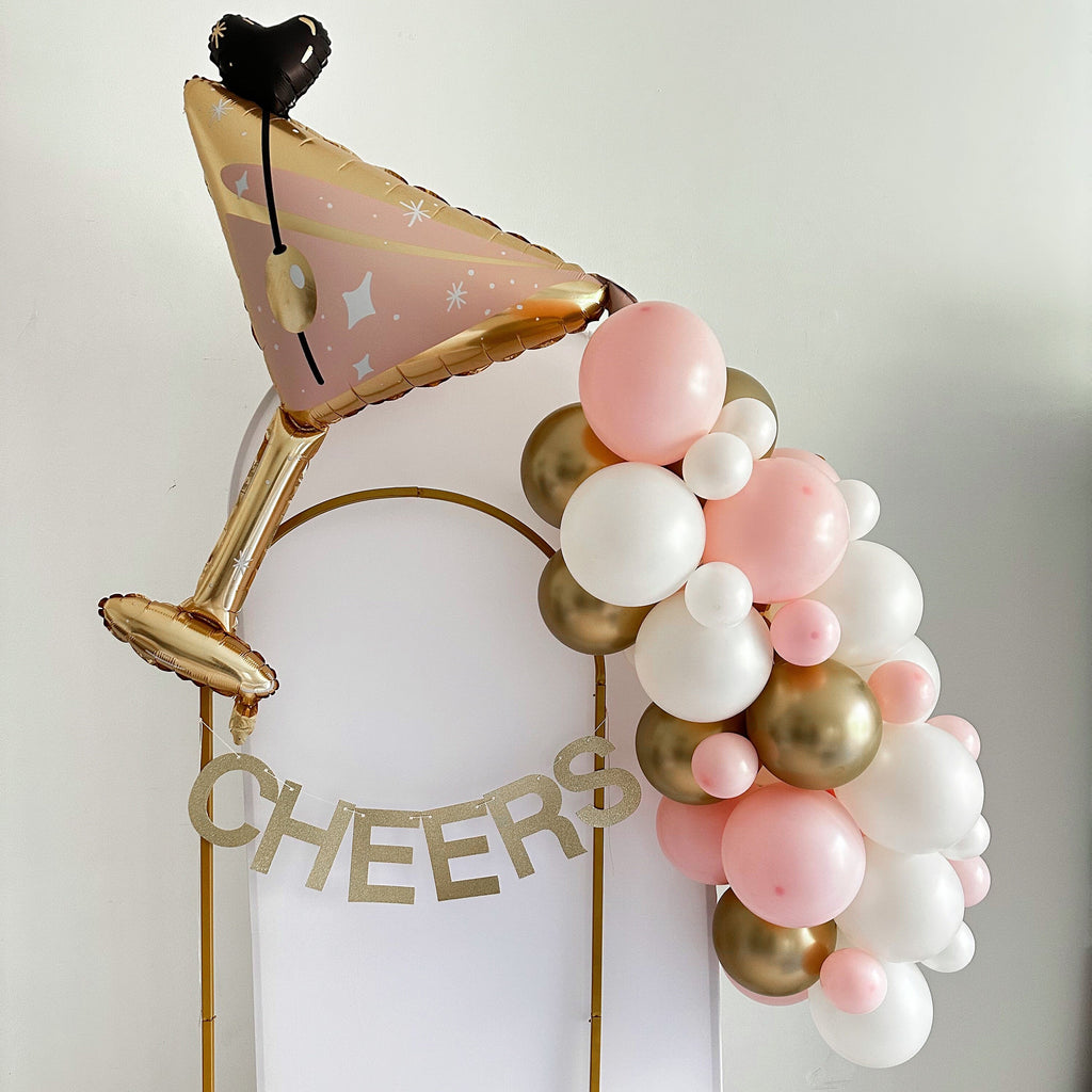 Cocktail Party Balloon Garland, Martini Glass Balloon, New Years Eve Party, Birthday Party Decorations, Seasonal Decor, Pink & Gold Balloons