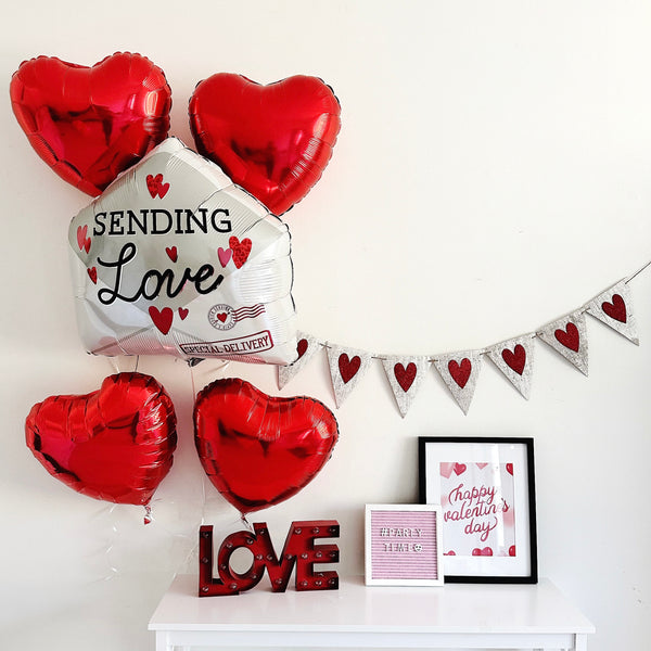 Valentine's Day Party Decor | Sending Love Party Decorations | Love Balloons | Red Heart Balloon Decorations | Valentine's Day Balloon