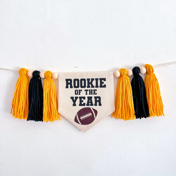 Rookie of the Year 1st Birthday Tassel Banner, Football Highchair Decoration, Sports First Birthday Party Sign, Cake Smash Pennant