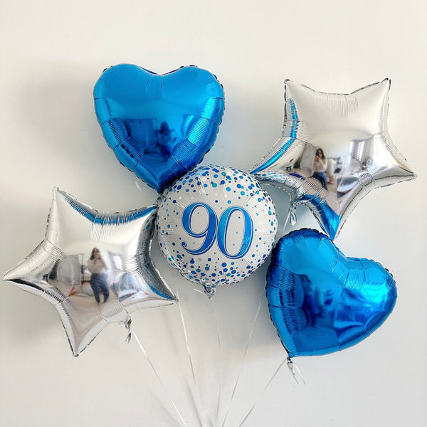90th Birthday Balloons, Happy 90th Birthday Balloon, Birthday Party Decorations, Milestone Birthday Decorations, Blue and Silver Party Decor