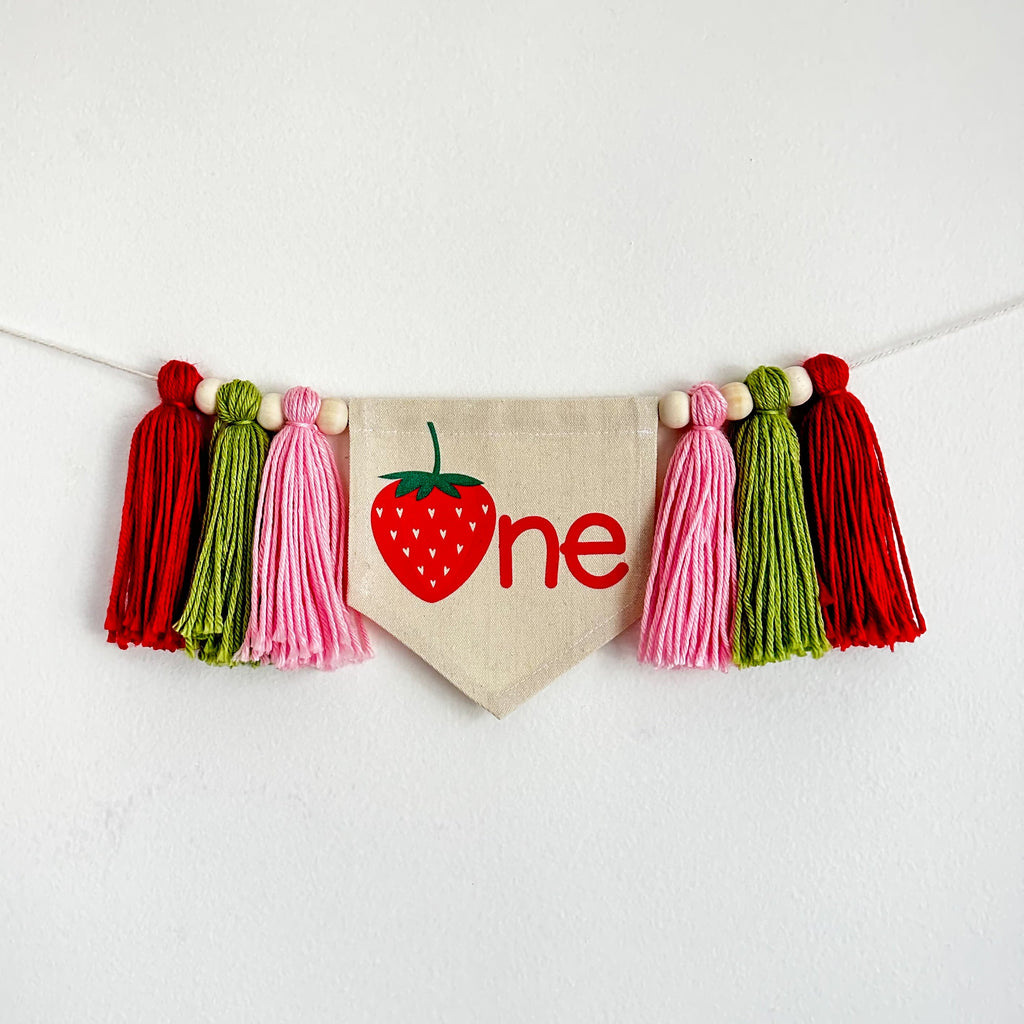 Strawberry 1st Birthday Tassel Banner, Berry Sweet Highchair Decoration, Fruit First Birthday Party Sign, Cake Smash Pennant