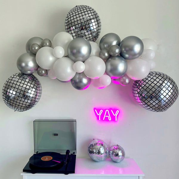 70's Disco Party, Silver and White Party Decor, Disco Balloon Garland, Balloon Party Kit, Silver White Party Decorations