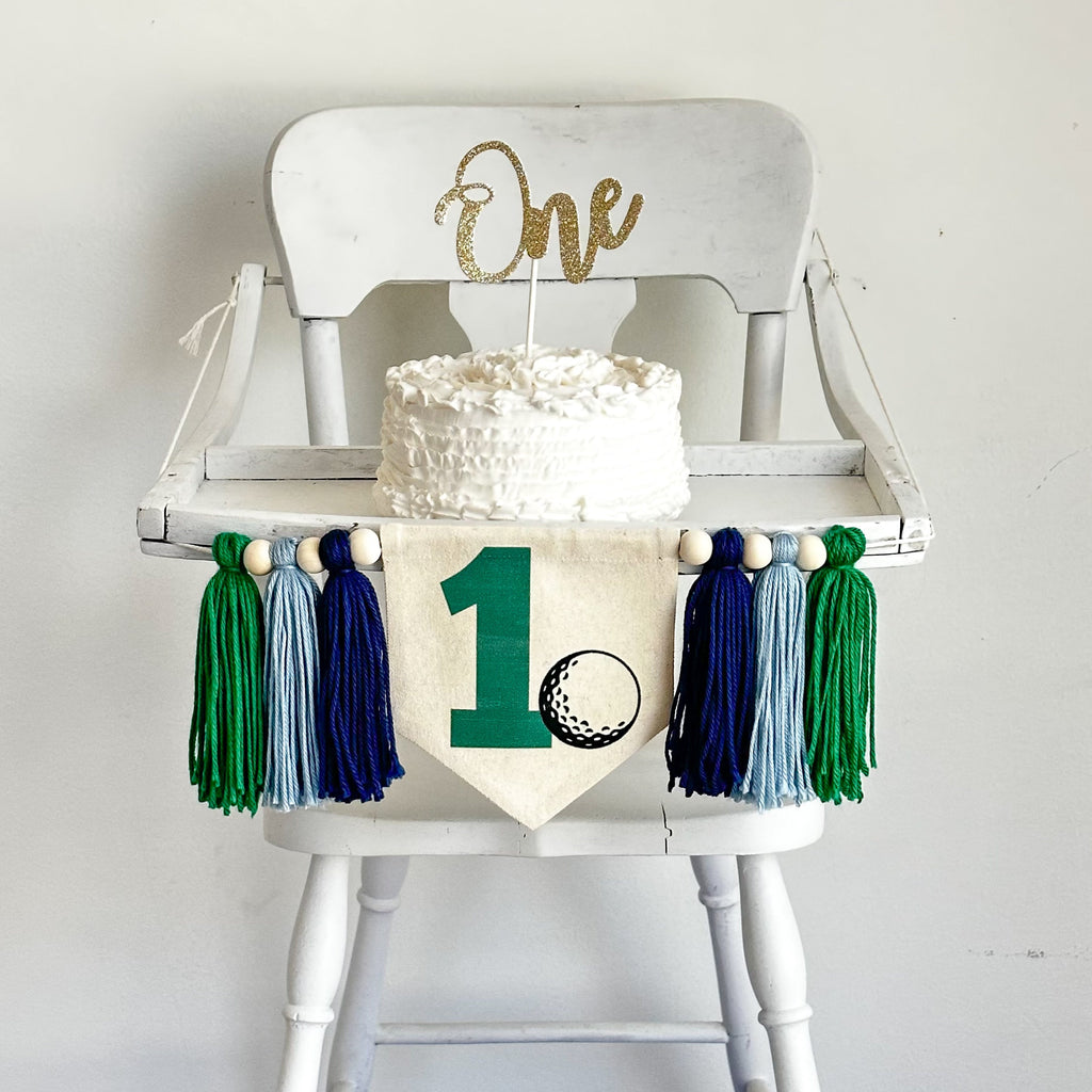 Golf 1st Birthday Tassel Banner, Hole in One Highchair Decoration, Sports First Birthday Party Sign, Cake Smash Pennant