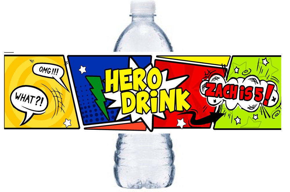 10 or More Superhero Waterproof Bottle Label, Waterproof Superhero Adhesive Bottle Label, BL040