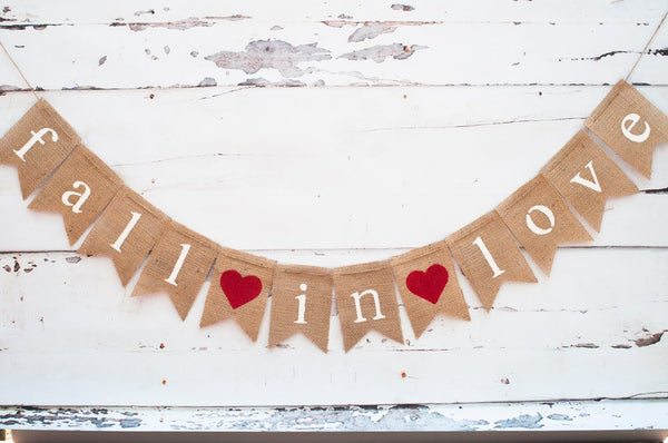 Fall in Love Burlap Banner, Fall in Love Banner, Fall Wedding Decor, Bridal Shower Banner, Wedding Photo Prop. B080