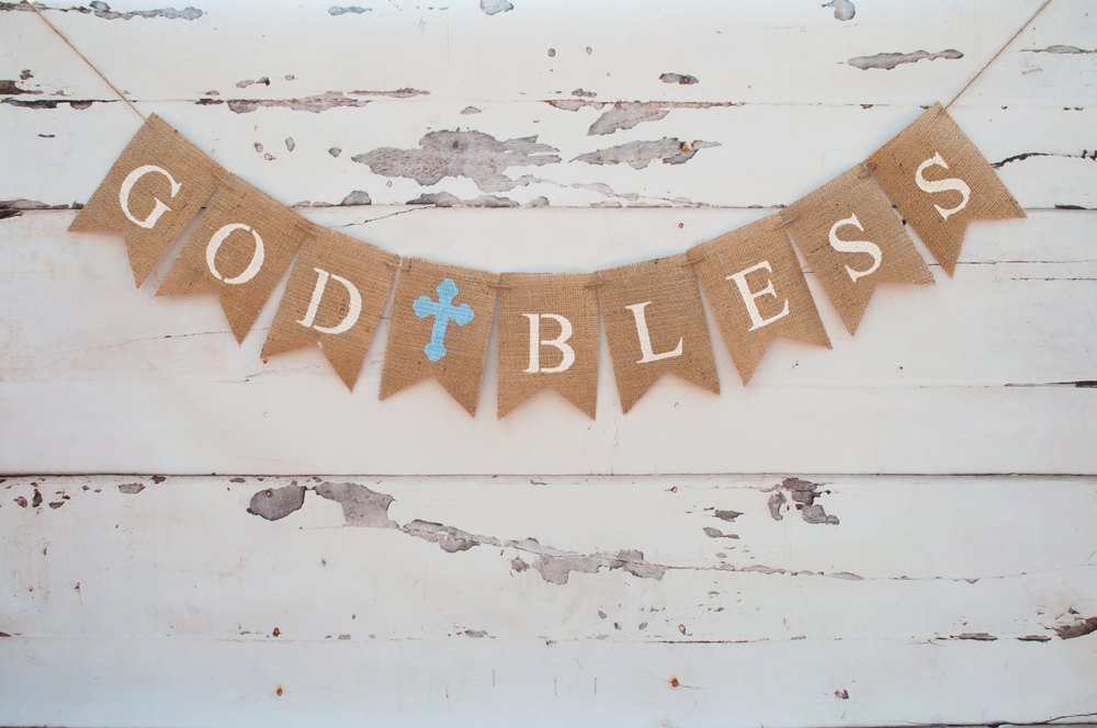 First Communion Banner, Confirmation Sign, Personalized Custom Baptism Banner, God Bless Christening Garland, Religious Bunting, B169