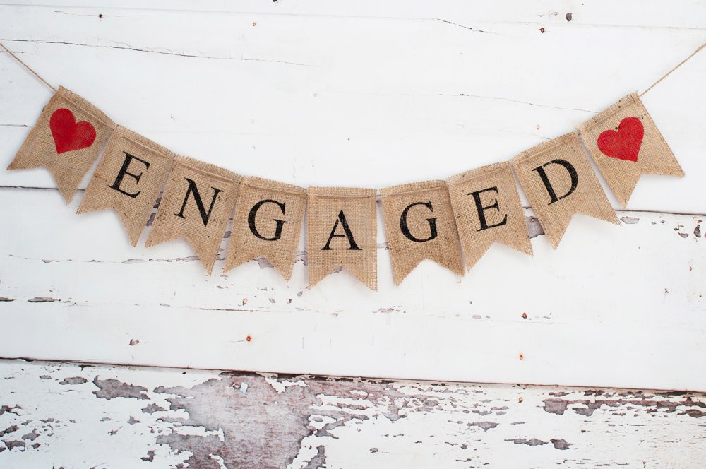 Engaged Burlap Banner, Engagement Banner, Wedding Photo Prop, Engagement Photo Prop, B031