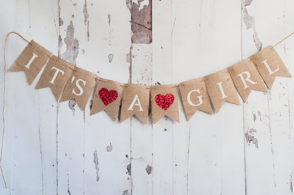 It's A Girl Banner, Heart Banner, Heart Baby Shower Banner, Heart Girl Banner, Gender Reveal Banner, Baby Shower Banner, B141