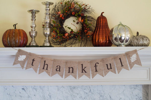 Thankful Banner, Thanksgiving Banner, Thankful Burlap Banner, Thanksgiving Photo Prop, Thanksgiving Decor, Mantel Decor, B123