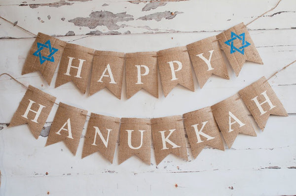 Happy Hanukkah Banner, Hanukkah Banner, Hanukkah Burlap Banner, Hanukkah Decor, B205