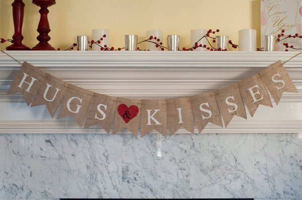 Hugs & Kisses Banner, Valentines Banner, Valentine's Day Banner, Valentine Decor, Valentine Photo Prop B244